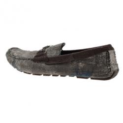 مملوكة مسبقًا Dolce and Gabbana Grey and Brown Canvas Horsebit Loafers Size 42