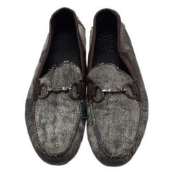 مملوكة مسبقًا Dolce and Gabbana Grey and Brown Canvas Horsebit Loafers Size 42