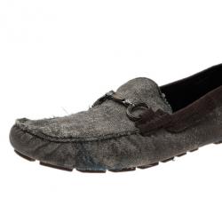 مملوكة مسبقًا Dolce and Gabbana Grey and Brown Canvas Horsebit Loafers Size 42