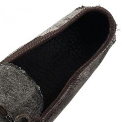 مملوكة مسبقًا Dolce and Gabbana Grey and Brown Canvas Horsebit Loafers Size 42