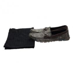 مملوكة مسبقًا Dolce and Gabbana Grey and Brown Canvas Horsebit Loafers Size 42