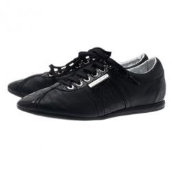 Pre Owned حذاء رياضي دولتشي أند غابانا لافتة الشعار جلد أسود مقاس 42.5