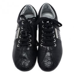 Pre Owned حذاء رياضي دولتشي أند غابانا لافتة الشعار جلد أسود مقاس 42.5