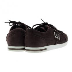 Pre Owned Dolce and Gabbana Brown Leather Logo Plaque Sneakers Size 42