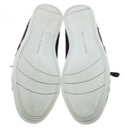 Pre Owned Dolce and Gabbana Brown Leather Logo Plaque Sneakers Size 42