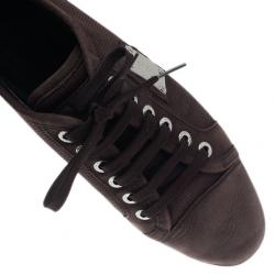 Pre Owned Dolce and Gabbana Brown Leather Logo Plaque Sneakers Size 42