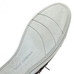 Pre Owned Dolce and Gabbana Brown Leather Logo Plaque Sneakers Size 42