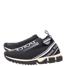 Pre Owned  Dolce & Gabbana White/Black Stretch Fabric Logo Sorrento Slip On Sneakers Size 42