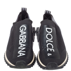 Pre Owned  Dolce & Gabbana White/Black Stretch Fabric Logo Sorrento Slip On Sneakers Size 42
