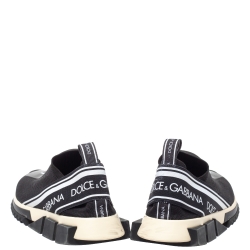 Pre Owned  Dolce & Gabbana White/Black Stretch Fabric Logo Sorrento Slip On Sneakers Size 42