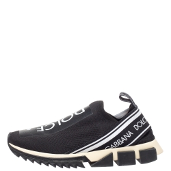 Pre Owned  Dolce & Gabbana White/Black Stretch Fabric Logo Sorrento Slip On Sneakers Size 42