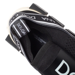 Pre Owned  Dolce & Gabbana White/Black Stretch Fabric Logo Sorrento Slip On Sneakers Size 42