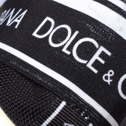 Pre Owned  Dolce & Gabbana White/Black Stretch Fabric Logo Sorrento Slip On Sneakers Size 42