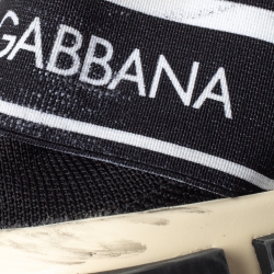 Pre Owned  Dolce & Gabbana White/Black Stretch Fabric Logo Sorrento Slip On Sneakers Size 42