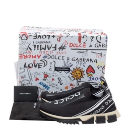 Pre Owned  Dolce & Gabbana White/Black Stretch Fabric Logo Sorrento Slip On Sneakers Size 42