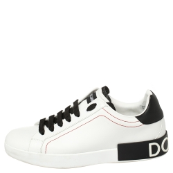 Dolce and Gabbana White/Black Leather Portofino Lace-Up Sneakers Size 41