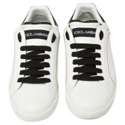 Dolce and Gabbana White/Black Leather Portofino Lace-Up Sneakers Size 41