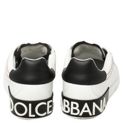Dolce and Gabbana White/Black Leather Portofino Lace-Up Sneakers Size 41