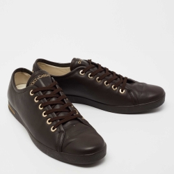 Pre Owned Dolce & Gabbana Dark Brown Leather Lace Up  Sneakers Size 44 