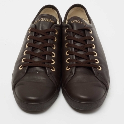 Pre Owned Dolce & Gabbana Dark Brown Leather Lace Up  Sneakers Size 44 