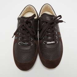 Pre Owned Dolce & Gabbana Brown Suede and Perforated Leather Low Top Sneakers Size 43