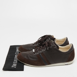 Pre Owned Dolce & Gabbana Brown Suede and Perforated Leather Low Top Sneakers Size 43