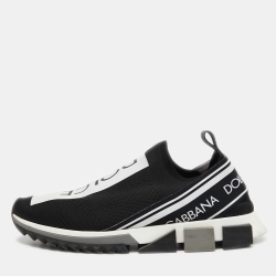 Dolce & Gabbana Black/White Logo Print Knit Fabric Sorrento Sneakers Size 44