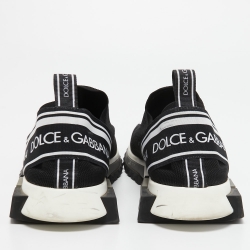 Dolce & Gabbana Black/White Logo Print Knit Fabric Sorrento Sneakers Size 44