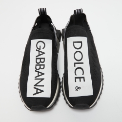 Dolce & Gabbana Black/White Logo Print Knit Fabric Sorrento Sneakers Size 44
