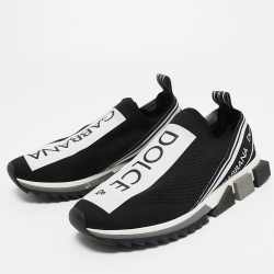 Dolce & Gabbana Black/White Logo Print Knit Fabric Sorrento Sneakers Size  44 Dolce & Gabbana | TLC