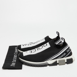 Dolce & Gabbana Black/White Logo Print Knit Fabric Sorrento Sneakers Size 44