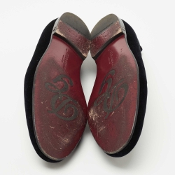 Pre Owned Dolce & Gabbana Black Velvet Crest Bead Embroidered Loafers Size 43 