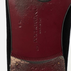 Pre Owned Dolce & Gabbana Black Velvet Crest Bead Embroidered Loafers Size 43 