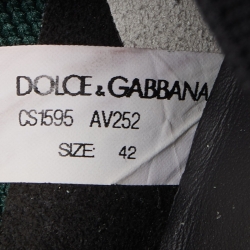 Dolce & Gabbana Dark Green Knit Fabric Logo Sorrento Slip On Sneakers Size 42