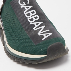 Dolce & Gabbana Dark Green Knit Fabric Logo Sorrento Slip On Sneakers Size 42