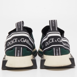 Dolce & Gabbana Dark Green Knit Fabric Logo Sorrento Slip On Sneakers Size 42