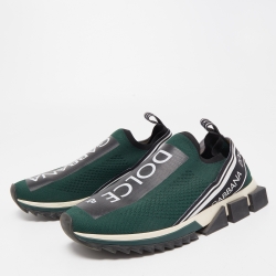 Dolce & Gabbana Dark Green Knit Fabric Logo Sorrento Slip On Sneakers Size 42