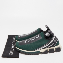 Dolce & Gabbana Dark Green Knit Fabric Logo Sorrento Slip On Sneakers Size 42