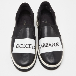 Pre Owned حذاء رياضي دولتشي أند غابانا جلد مزخرف رقعات أسود سليب أون مقاس 44