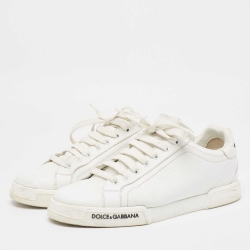Pre Owned Dolce & Gabbana White Leather Low Top Sneakers Size 43