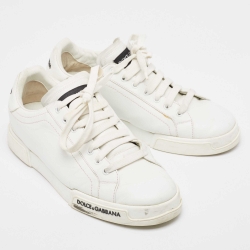 Pre Owned Dolce & Gabbana White Leather Low Top Sneakers Size 43