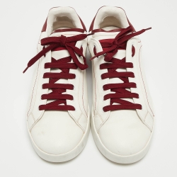 مملوكة مسبقًا Dolce & Gabbana White/Burgundy Leather Portifino Sneakers Size 44 