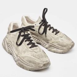 Pre Owned Dolce & Gabbana Grey Textured Suede Low Top Sneakers Size 44