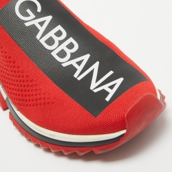 Pre Owned Dolce & Gabbana Red/Black Knit Fabric Sorrento Sneakers Size 43