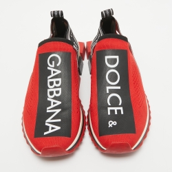 Pre Owned Dolce & Gabbana Red/Black Knit Fabric Sorrento Sneakers Size 43