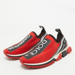 Pre Owned Dolce & Gabbana Red/Black Knit Fabric Sorrento Sneakers Size 43