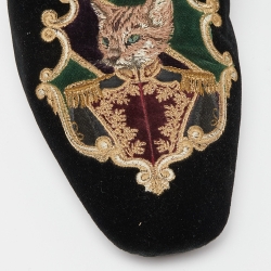 مملوكة مسبقًا Dolce & Gabbana Black Velvet Embroidered Flat Mules Size 43