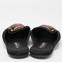مملوكة مسبقًا Dolce & Gabbana Black Velvet Embroidered Flat Mules Size 43