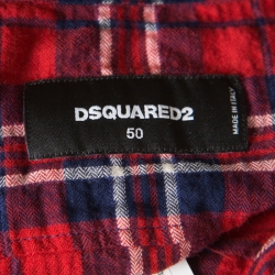 Dsquared2 Red and Blue Plaid Check Cotton Herringbone Weave Relaxed Dan Shirt L