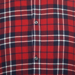 Dsquared2 Red and Blue Plaid Check Cotton Herringbone Weave Relaxed Dan Shirt L